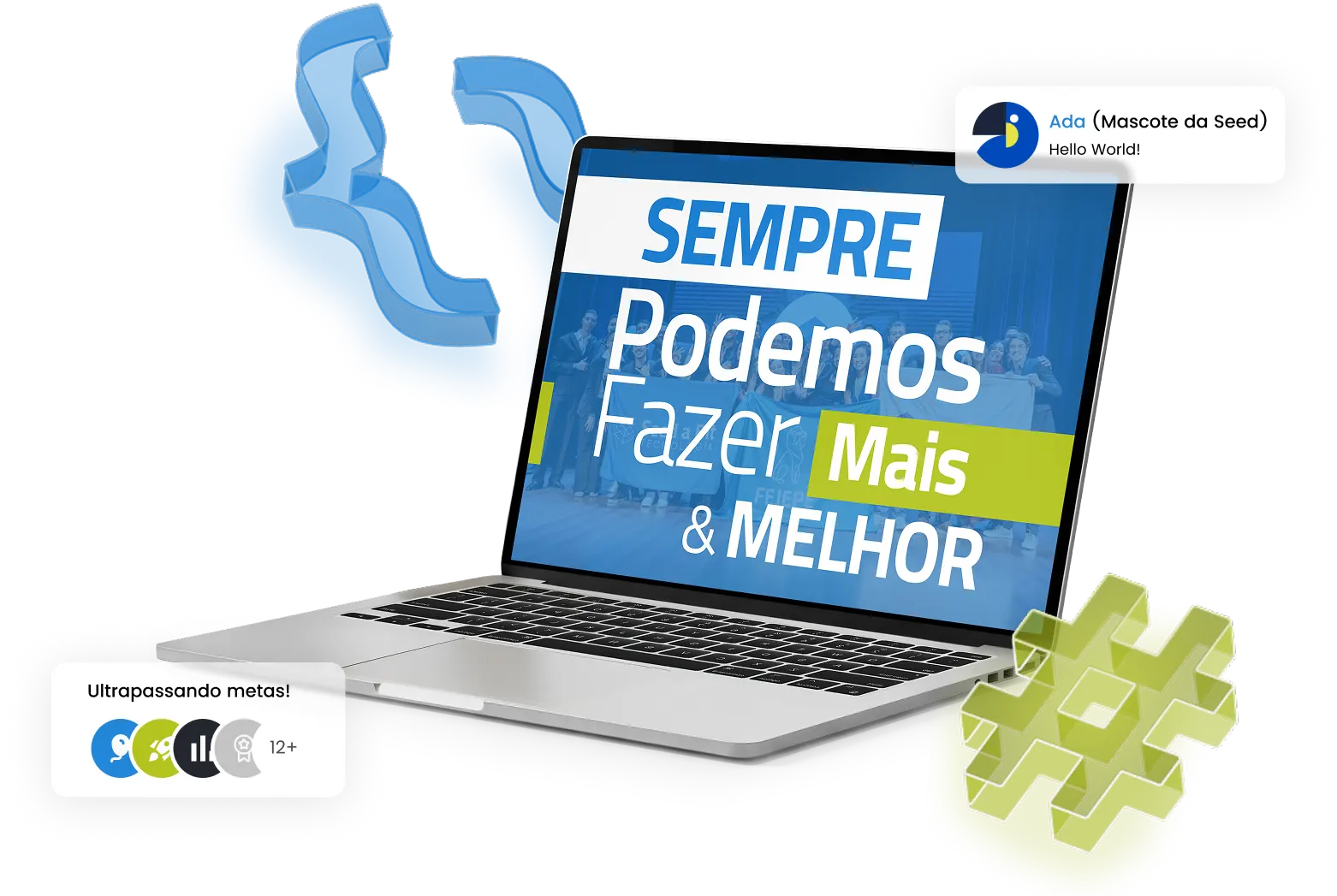 Elementos gráficos da Seed a Bit com um notebook